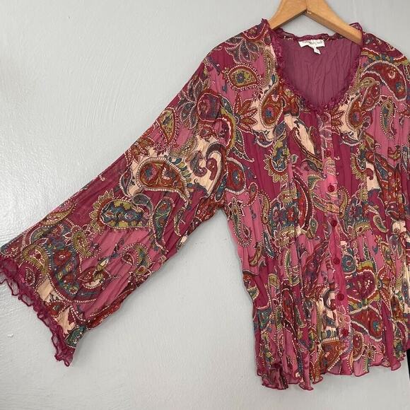 Coldwater Creek Size PS Petite Small Chiffon Crinkle Blouse Fairycore Romantic - Picture 2 of 9